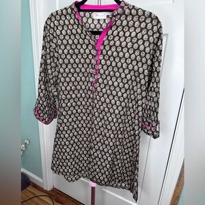 Westside Women’s Black Printed Tunic Top Hot Pink Trim XL Indian Ethnic wear